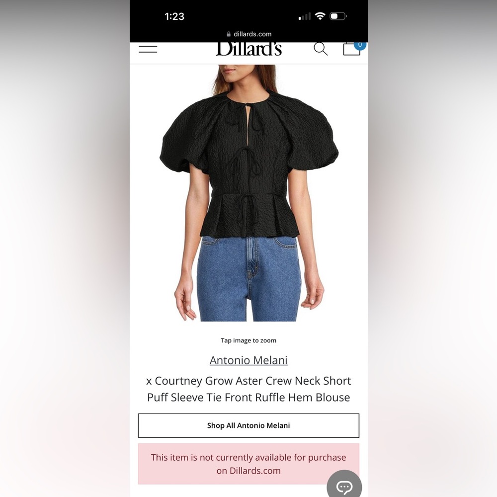 Dillard's x courtney grow size small puff sleeve top